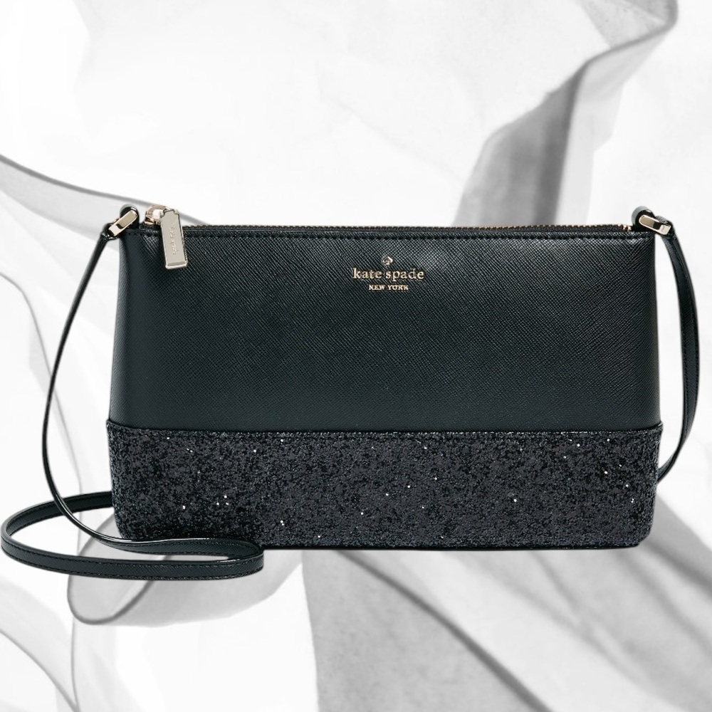 $279 Kate Spade crossbody bag Metallic black shimmer purse zip closure new